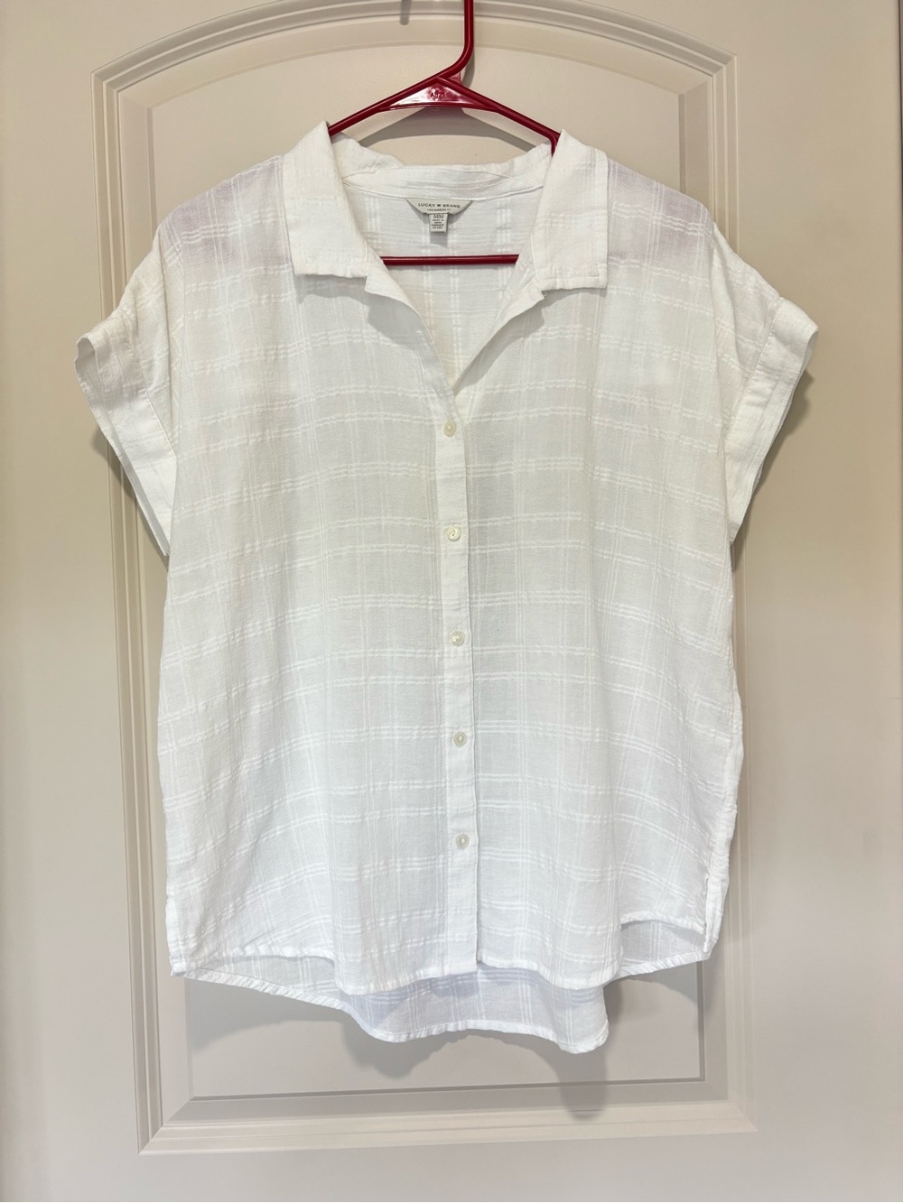 Lucky Brand White Cotton Gauze Short Sleeve Camp Button Down Shirt Size Medium